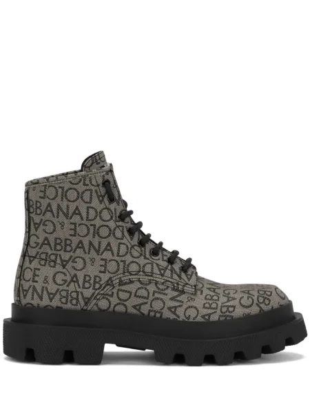 Cizme scurte Dolce & Gabbana din jacard cu autograf gri