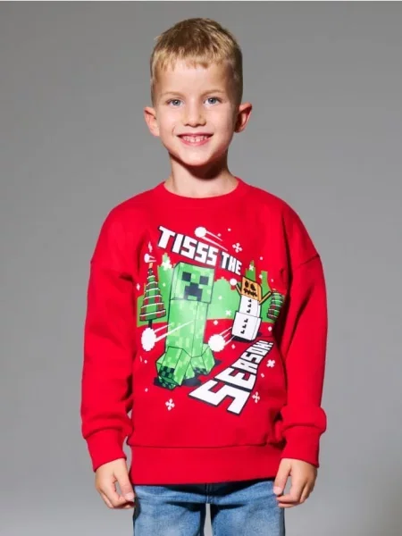 Sinsay Mikina s kulatým výstřihem s vánočním motivem Minecraft červená