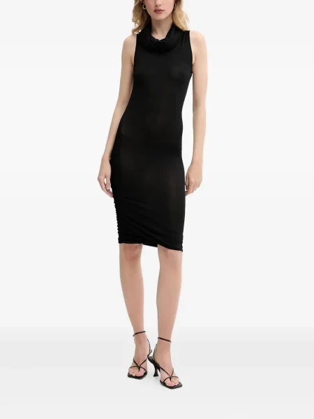Rochie midi Rick Owens Lilies fără mâneci drapată până la genunchi negru