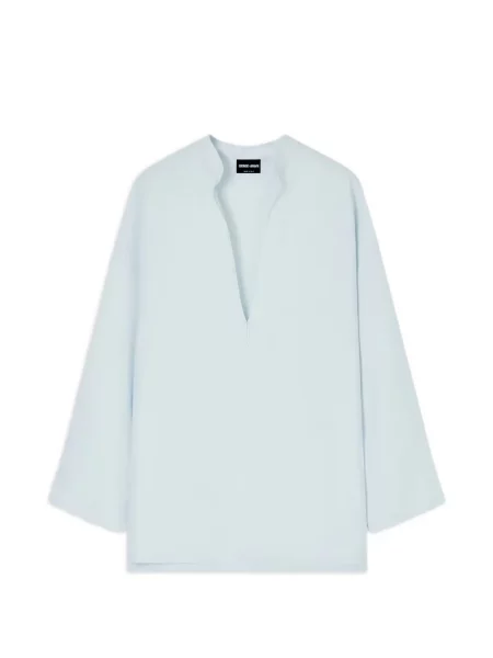 Lung bluză Giorgio Armani cu decolteu în V albastru