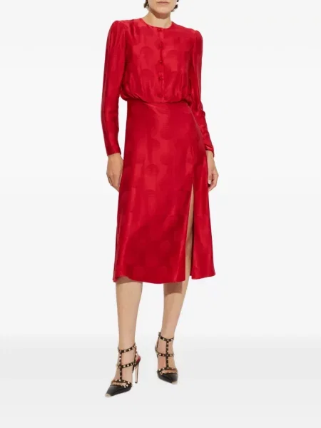 Lung rochie midi Valentino Garavani de mătase roșu