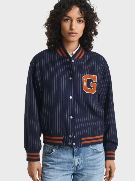Шерстяной бомбер Gant в полоску синий