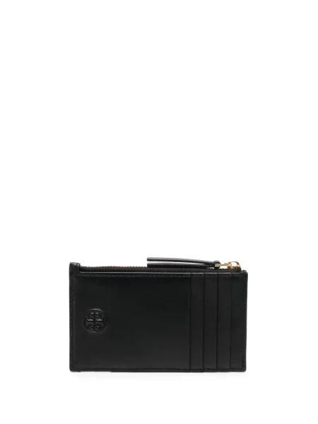 Iš natūralios odos piniginė Tory Burch dygsniuotas juoda