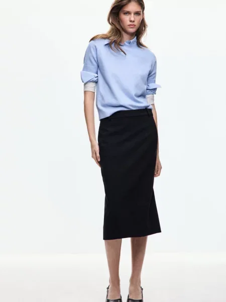 Sweter z dzianiny z krótkim rękawem Kobieta XXS MANGO błękitny