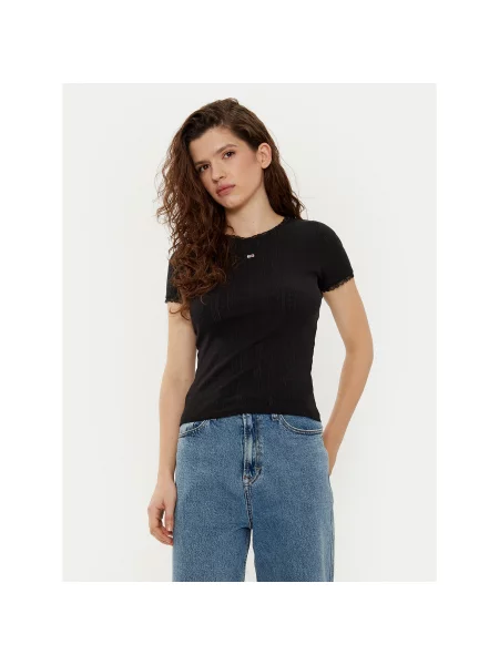 Tommy Jeans Marškinėliai Slim Fit juoda