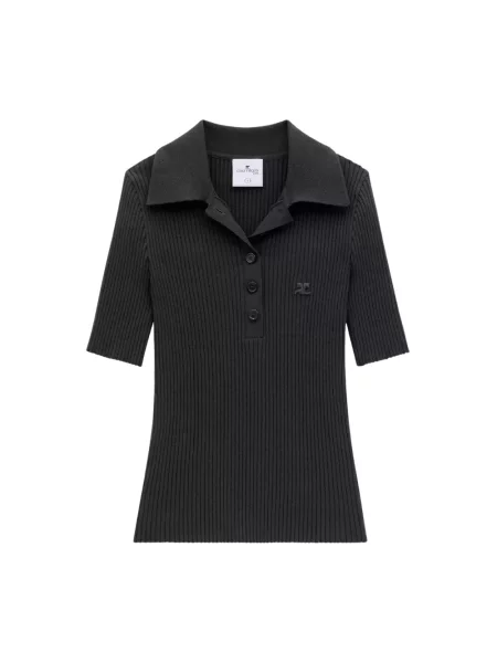 Dzianinowa koszulka polo Courreges czarna