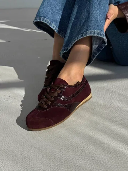 Кожаные кеды 105.store бордовые