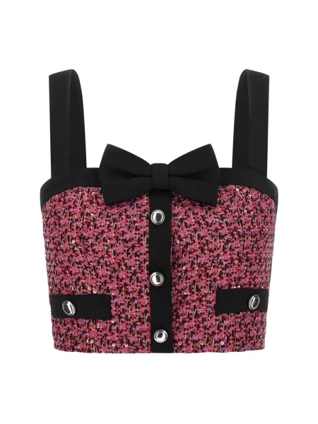Top Alessandra Rich z kokardką tweedowy różowy