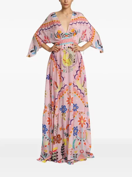 Rochie maxi Miau By Clara Rotescu cu model floral cu imagine roz