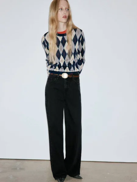 Jeansy Danila wide leg z wysokim stanem black denim Kobieta 34 MANGO czarne