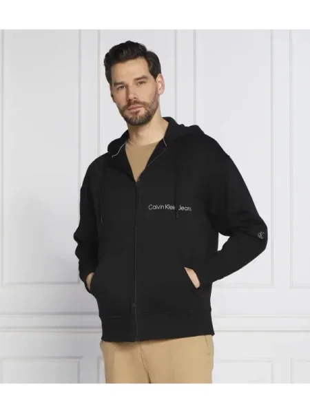 Calvin Klein Jeans Hanorac OFF PLACED INSTIT ZIP-THROUGH negru