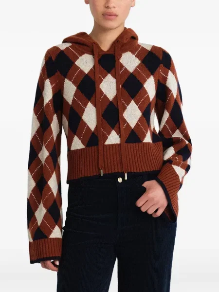 Πλεκτό hoodie Cara Cara argyle καφέ