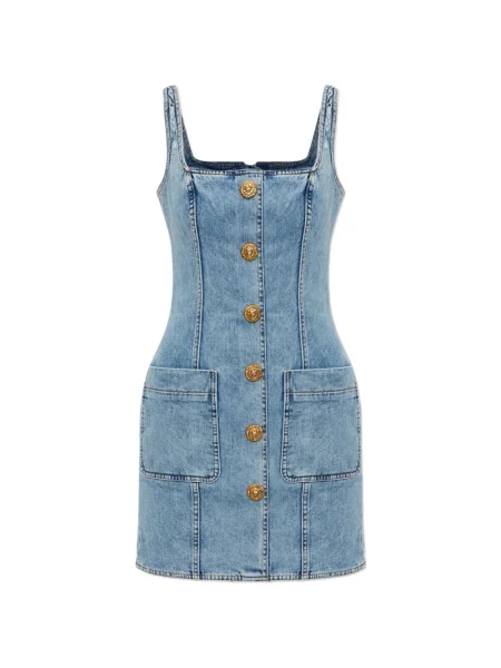Rochie din denim Balmain de costum albastru