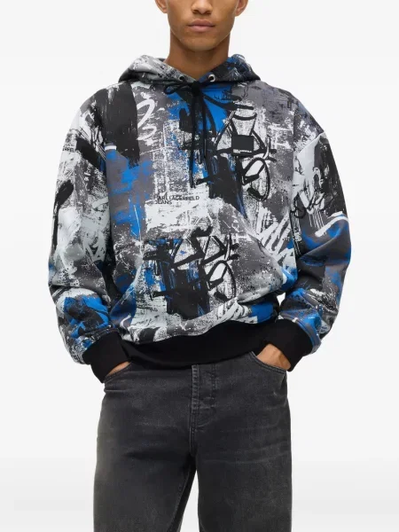 Hoodie Karl Lagerfeld Jeans με σχέδιο με αφηρημένο print γκρι
