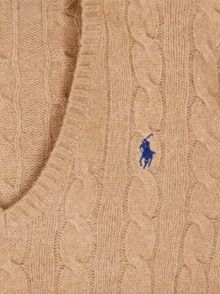 Matlasat tricou polo Polo Ralph Lauren de lână cu decolteu în V albastru