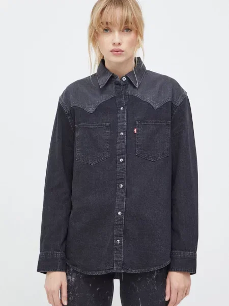 Traper košulja Levi's za žene regular s klasičnim ovratnikom crna