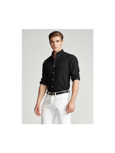 Ralph Lauren Koszule Mężczyzna Koszula z Kołnierzykiem Zapinana na o Kroju Custom Fit czarny
