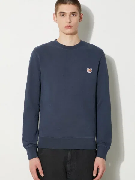 Кофта Maison Kitsuné Fox Head Patch Regular Sweatshirt однотонна синій