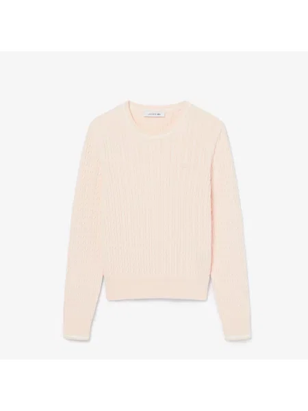 Lacoste Sweter Warkoczowy W Paski różowy