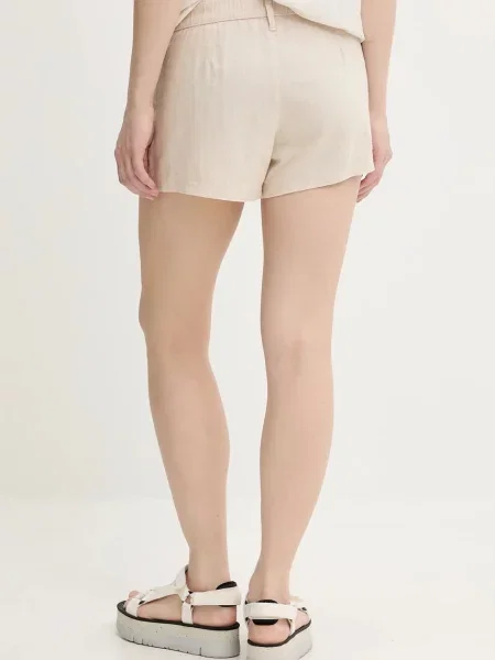 Lněné kraťasy Hollister Co. high waist béžová
