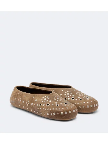 Chiloți Golden Goose din piele de căprioară slip-on cu tepi bej