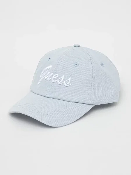 Шапка с козирка Guess с апликация синьо