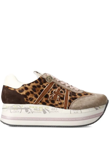 Sneakerși Premiata cu platformă cu imagine cu model leopard maro