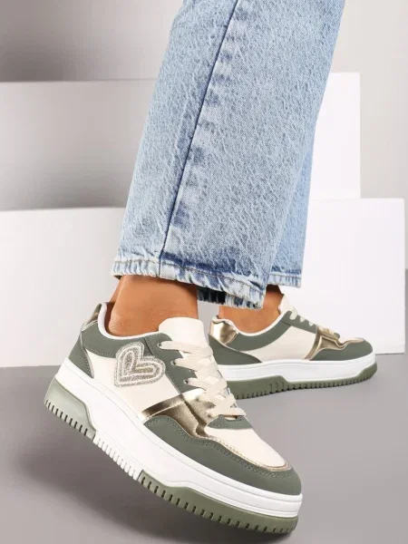 Sneakersy z Brokatową Naszywką w Kształcie Serca Avioneria zielone