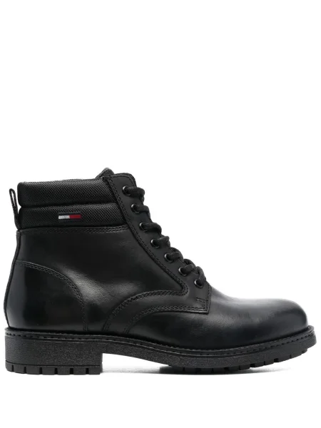 Cizme scurte Tommy Jeans cu șireturi din dantelă negru