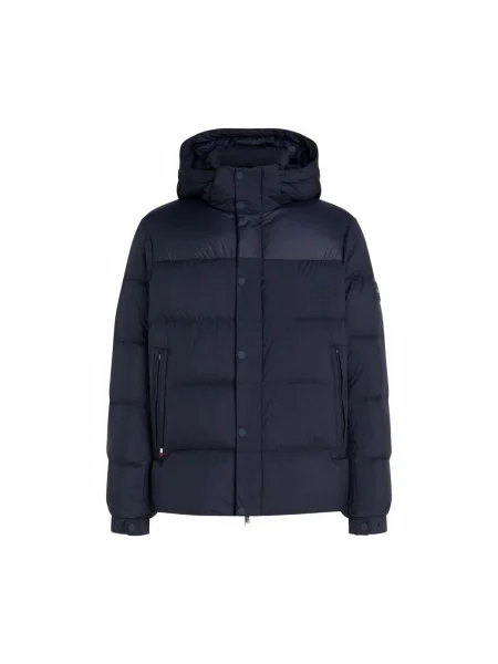 Geacă cu puf Tommy Hilfiger cu glugă albastru