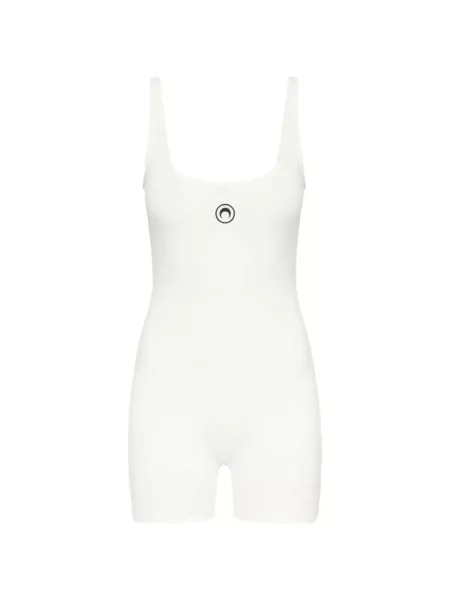 Оребрен гащеризон Marine Serre от джърси с автограф бяло