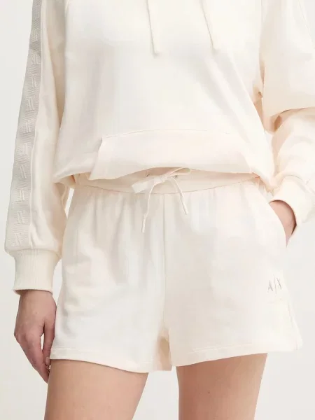 Armani Exchange szorty z nadrukiem high waist beżowy