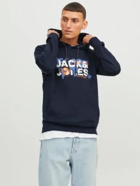 JACK & JONES Tréning póló DUST tengerészkék / füstkék / narancs / fehér