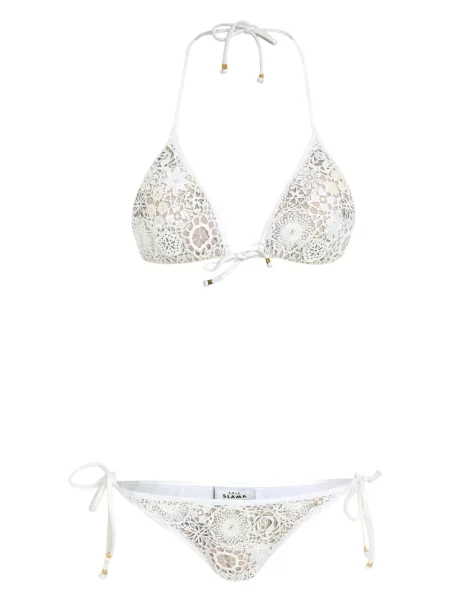 Bikini Amir Slama cu broderie cu model floral alb