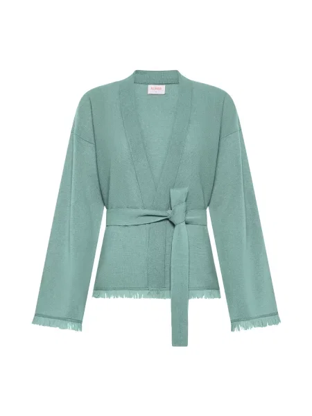 Kardigan Sun68 z frędzli wełniany zielony