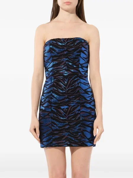 Mini haljina Balmain s printom s uzorkom tigra bez bretela plava