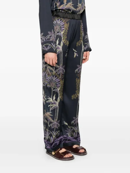 Pantaloni Forte_forte cu model floral albastru