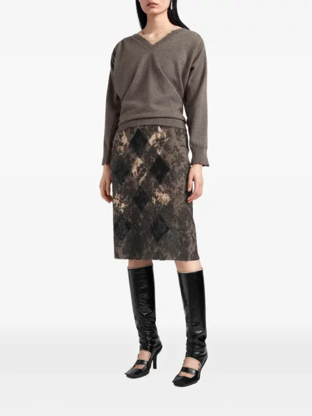 Fustă midi Maison Margiela cu model argyle maro