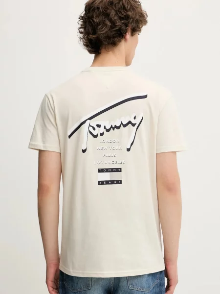 Тениска Tommy Jeans с принт бежово