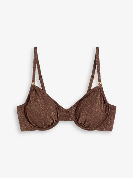 Połyskujący biustonosz bikini na fiszbinach brązowe