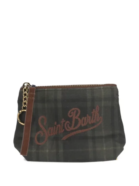 Geantă plic Mc2 Saint Barth cu broderie în carouri verde