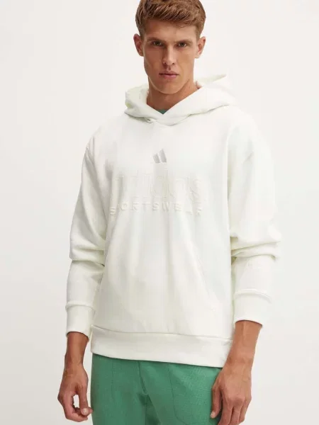 Суичър с качулка Adidas с качулка с принт бяло