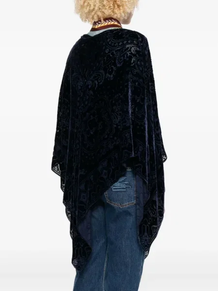 Poncho Etro de catifea cu model paisley albastru