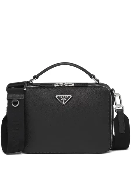 Кожена чанта Prada черно