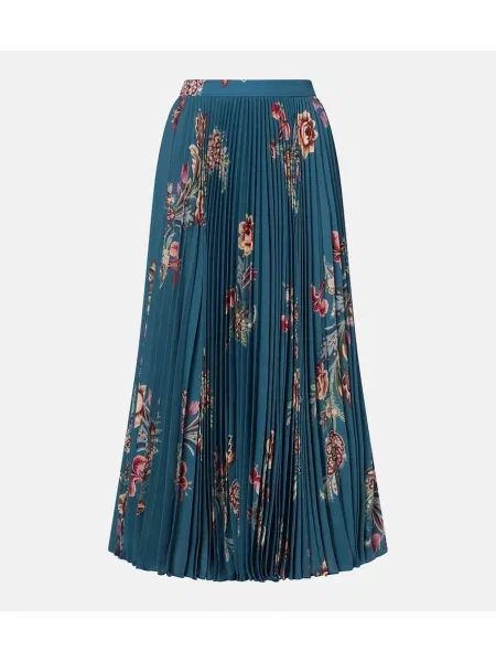 Fustă midi Etro cu talie înaltă cu model floral până la genunchi albastru