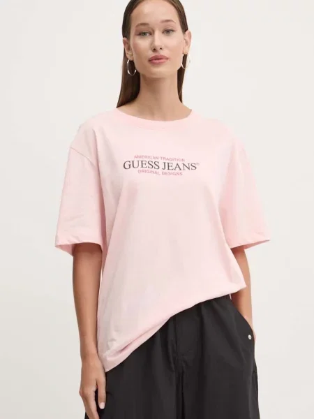Тениска Guess Jeans розово