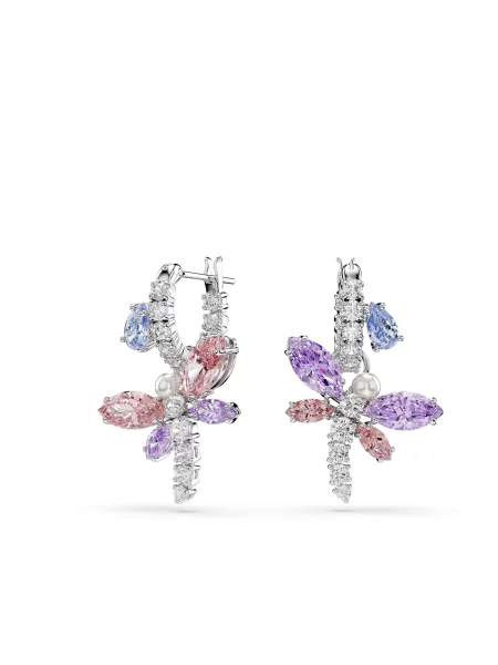 Swarovski Náušnice opálová / fialová / pastelovo / strieborná červená