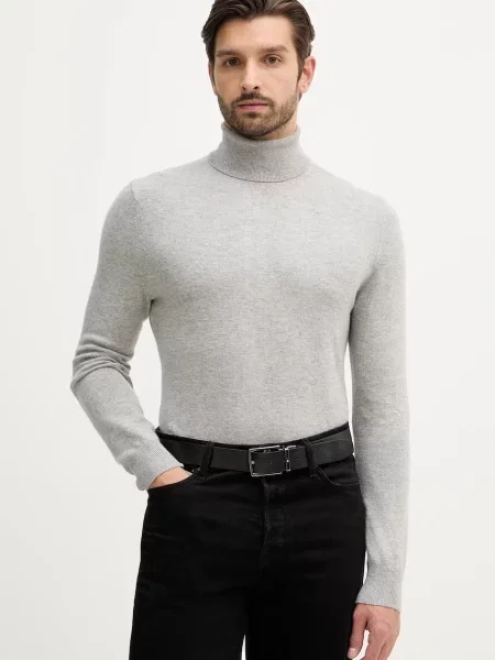 Sisley sweter z domieszką wełny lekki z golferm szary