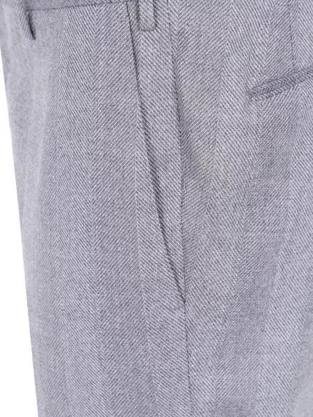 Pantaloni Pt Torino de lână cu model herringbone gri