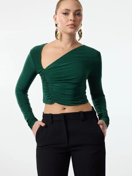 Cropp bluză Trendyol tricotate drapată verde